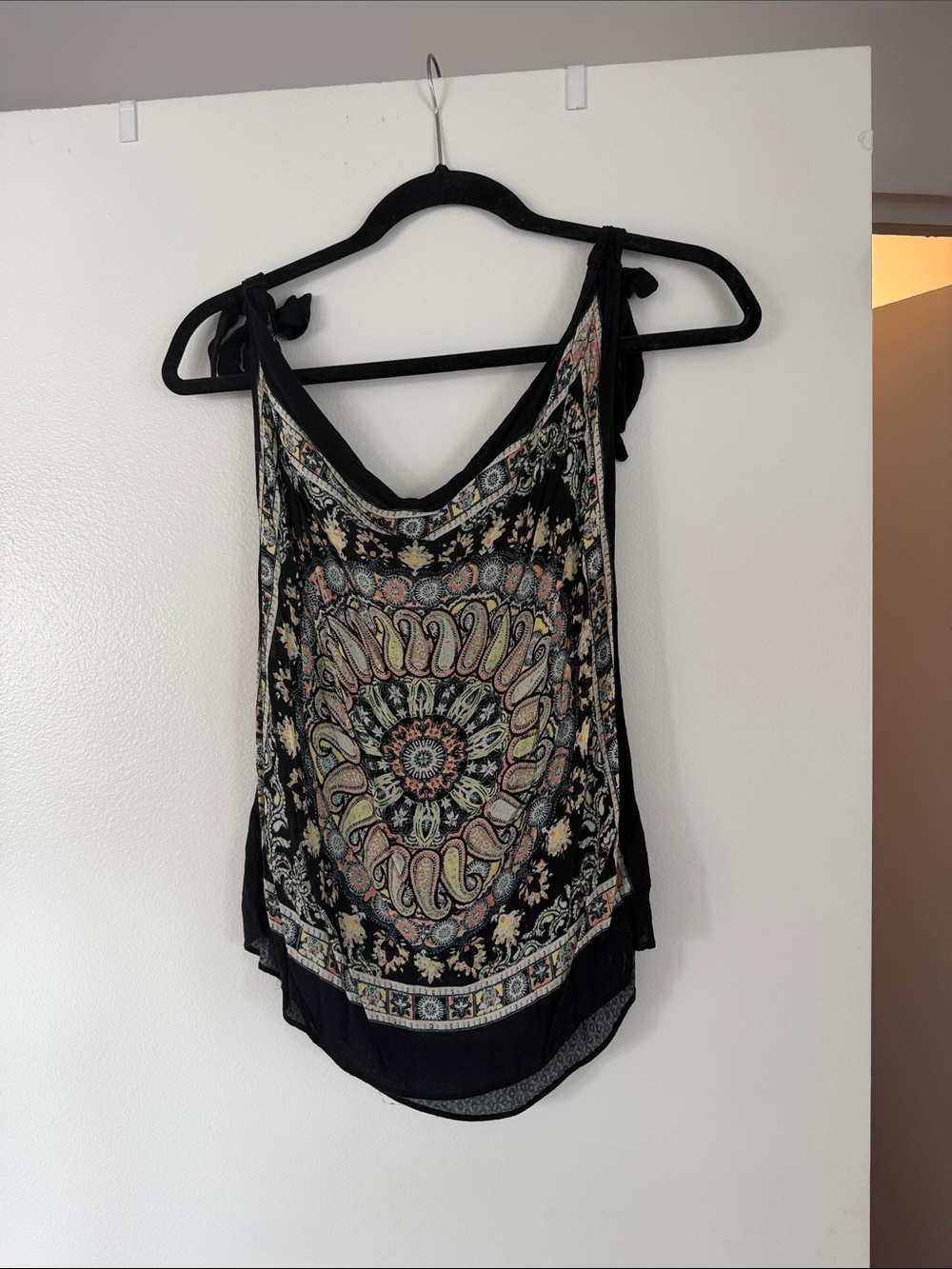 Free People Black Boho Medallion Tie-Shoulder Tank